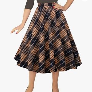 Women’s Plaid Skirt Elastic Waist A-line Pleated with Pockets